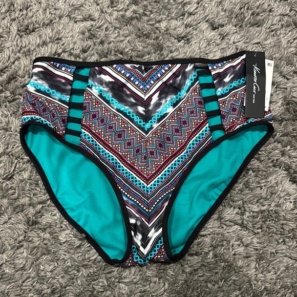 Kenneth Cole New York Blue Black Chevron Bikini Bottom Swimming Suit Designer - Picture 2 of 8